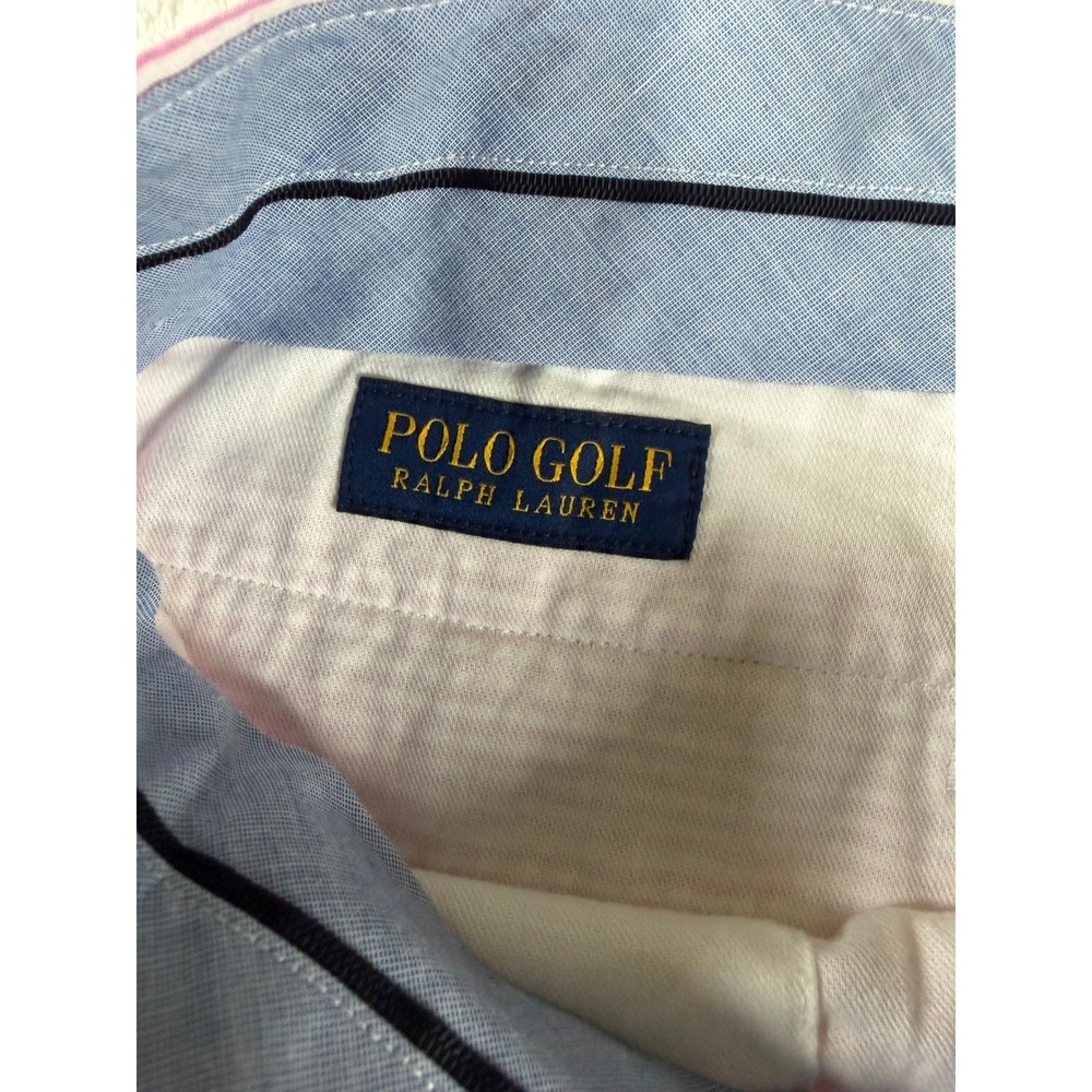 Polo Golf Ralph Lauren Seersucker Striped Cotton Blend Pink White Mens 35 - Picture 2 of 6